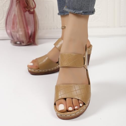 Orthopedic Stylish Sandals for Women Leather Chunky Slides with Heels Comfortable Soft Bottom Open Toe Slides3