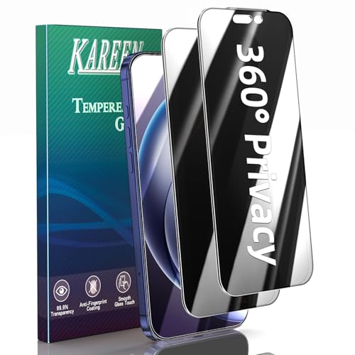 KAREEN 2 Pack 4 Way 360 Degree Privacy Screen Protector for iPhone 17 Pro 6.3-Inch, All Around Anti Spy Tempered Glass Film, Full Coverage, Anti Scratch, Bubble Free, Case Friendly