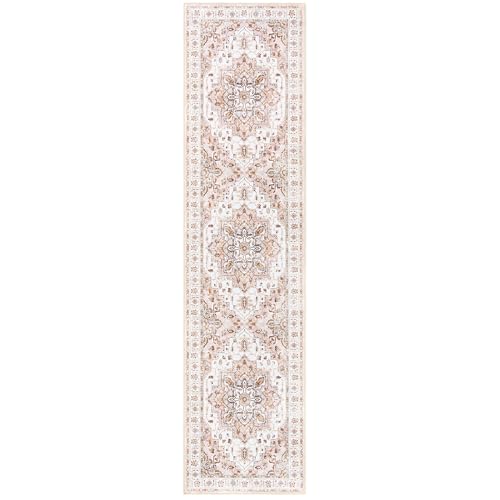Madane Runner Rug 2x8, Washable Hallway Runner Rugs, Non-Slip Low-Pile Soft Kitchen Rug Runner Laundry Room Rug, Vintage Throw Entry Foyer Mat for Entrance Living Room (Pink, 2 x 8)