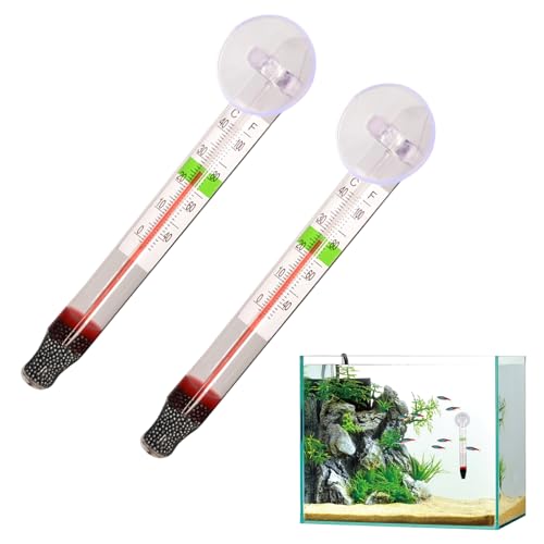 2 Thermomètres Aquarium à Ventouse, Mesure Précise de Température de l'Eau, Affichage Clair, pour Aquarium Eau Douce et Salée, Poisson et Reptile