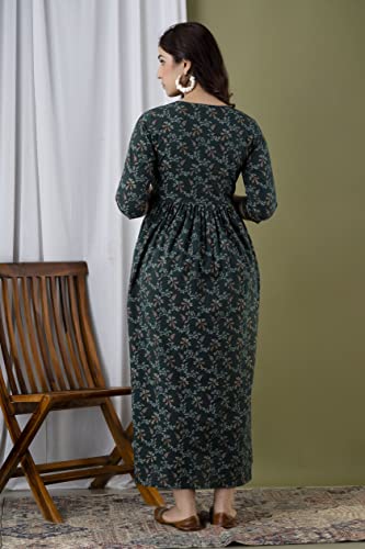 Image of JAIPURFAME Stylish Women's Pure Cotton All Over Printed Kurti Gown, Maternity Dress, and Feeding Dress - Comfortable and Elegant Maternity Wear for Women