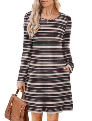 Image of OFEEFAN Womens Long Sleeve Tunic Dress Fall Fashion Sweater Dress with Pockets Pleated Front Casual Winter
