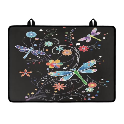 Image of Glass Ceramic Top Stove Cover Heat Resistant Flat Top Stove Cover Mat Induction Cooktop Protector Mat with Non-Slip Rubber Backing, 29 x 21 Inch, Dragonfly Floral Black