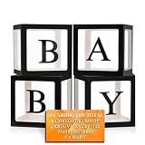Ledido Baby Boxes with Letters, Clear Balloon Boxes for Baby Shower, Black Transparent Block Baby Boy Letter Boxes for Birthday Bridal Wedding Prom Party Gender Reveal 2026 Home Coming Decor, 4 PCS