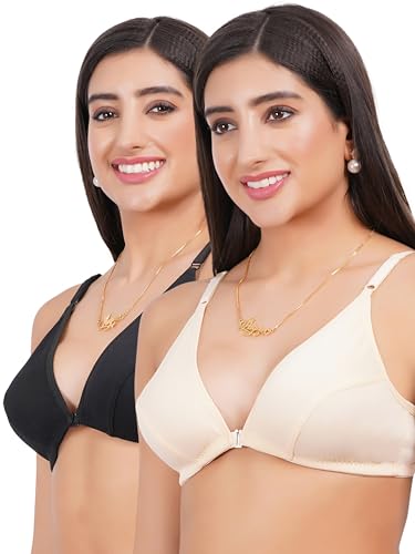 Image of Front Open Non Padded Bra - Made of Pure Cotton Full Coverage Non Wired Seamless Pushup Soft Cup for T-Shirt Saree Dress Sports Garment for Daily Use Everyday