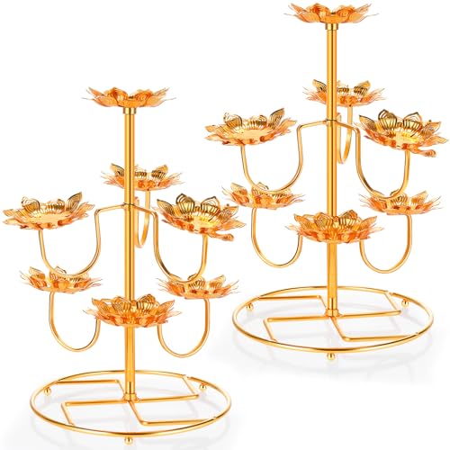 Nuogo 2 Pcs Lotus Flower Candle Holder Buddha Yoga Candle Holder Buddha Decor 3 Tier Tea Light Candle Holder Temple Wrought Candlestick Holders Tealight Candle Stand Buddhism Home Ornament Decor, Gold