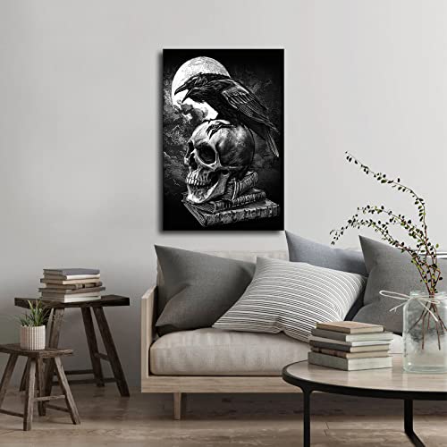 Raven Skull Gothic Edgar Allan Poster Wall Art Wall Decor Decor Art Wall Decor Canvas Room Decor Painting (16X24Inch-Framed) #TOP2