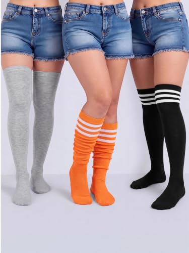 Image of Apoway 6 Pairs Plus Size Thigh High Socks Warm Thigh High Stockings Over the Knee Socks for Women, L-XXL