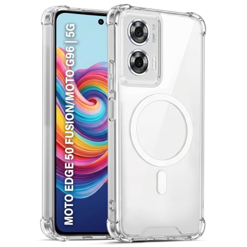 Image of TRUEUPGRADE Back Cover for Moto Edge 50 Fusion 5G / Moto G96 5G Non Mag-Safe Transparent PC + TPU Bumper Case with Magnetic Print Shockproof Protection (Transparent Mag-Safe)
