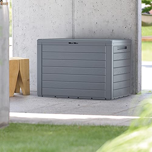 BricoLoco.com Baúl arcón almacenaje exterior jardín. 190 litros. Resina imitación madera. Resistente a la intemperie. Almacenamiento herramientas, juguetes, … (190 litros, Antracita) - imagen 7