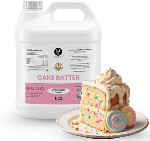 Dolce Flav Natural Cake Batter Extract โ 8 Ounce Water-Soluble Kosher, Sugar-Free, Concentrated Birthday Cake Flavor for Frosting, Cupcakes & Ice Cream