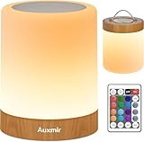 Auxmir Lampada da Comodino Touch Dimmerabile, Abat Jour Luce Notturna Timer, Lampada LED da Tavolo Senza Fili con Telecomando, 13 Colori 5 Livelli 4 Modalità, 3000mAh Ricaricabile per Camera da Letto