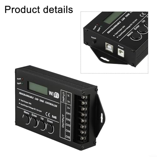 Contrôleur LED RVB programmable à 5 canaux avec écran 3,6 cm pour ruban LED 12V-24V