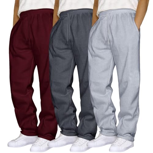 JiXiang Mens Sweatpants Casual Lounge Pants 3 Pack Sweatpants Loose Elastic Waist Drawstring Jogger Sport Baggy Sweat Pants