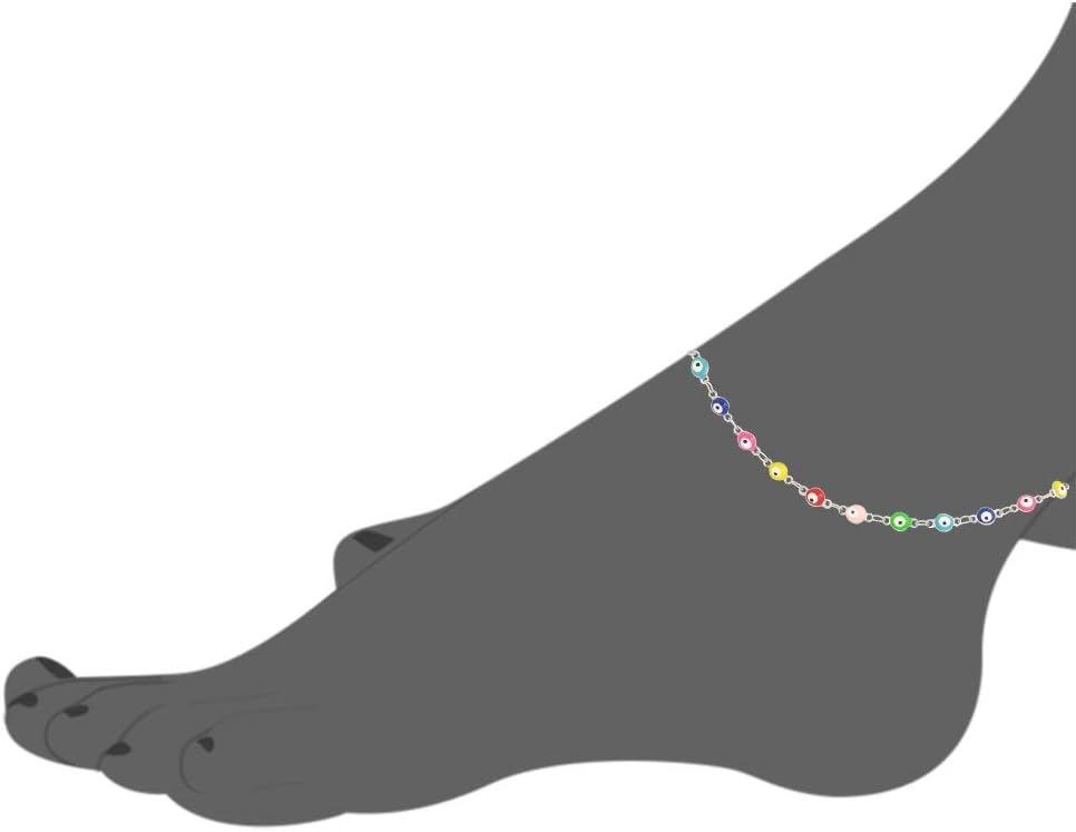 Multi-Colored Evil Eye Pendant Anklet, 9"+2" Extender