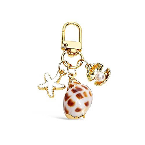Porte-clés de plage étoile de mer et coquillage cauris pour sac