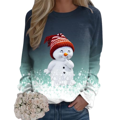 Sweat-shirt à col rond pour femmes ample contre le froid d'hiver pull imprimé joyeux Noël