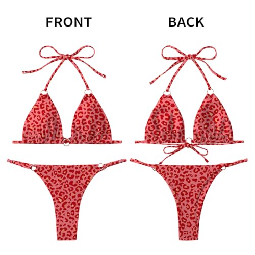 Image of MIKETAI Sexy Bikinis for Women 2 Piece Bikini Spaghetti Strap Swimsuits Solid Color Bathing Swimwear Triangle Bathing Suit