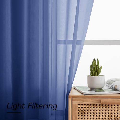 Image of Simplebrand Royal Blue Sheer Curtains 72 Inches Long 2 Panels for Living Room, Rod Pockets Airy Window Treatments Voile Sheer Curtains Panels Lightweight for Front Back Patio Glass Door, 42 inch Width