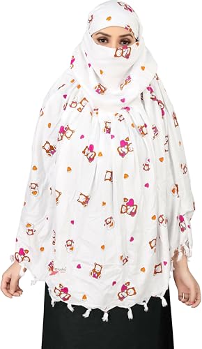 Image of Cotton Long Scarf Cum Mask Scarves Usable for Vehicle Driver | White Printed Design Fabric | Universal Size | Soft & Breathable Sun Protection | For Girl & Women
