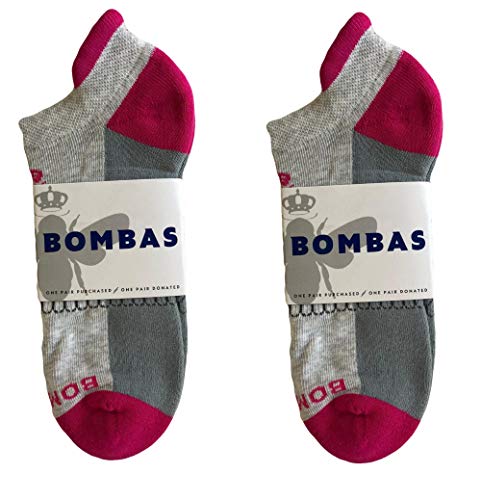 2 Pack Bombas Women's Originals Ankle Socks, (Grey/Pink, Medium)