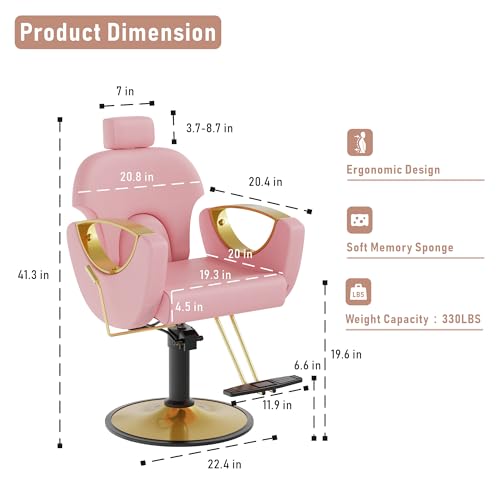 Image of LOUVIXA Barber Chair for Hair Stylist, Height Adjustable Hydraulic Hair Reclining Salon Chair, 360 Degrees Rotation, Multi-Function Shampoo Chair for Salon Barbershop (Modern Pink)