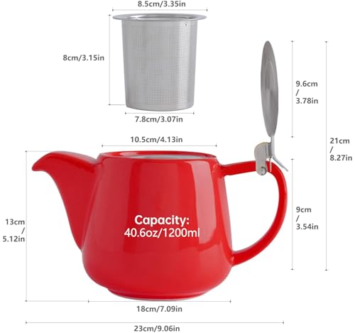 Miniatura 5 de Vivilinen Tetera Con Infusor Extraíble Y Tapa Metálica De 1,2 Litros, Tetera De Cerámica Para Té En Hojas Y Té A Granel