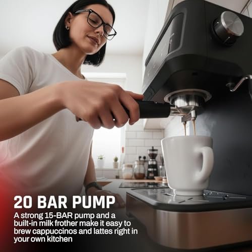 Image of DOMESTICA Brewcraft Pro 2.0 Espresso Coffee Maker Machine for Home | 20 Bar Professional Pressure with Smart Touch Screen | Fastbrew Tech, Milk Frother, Steam Wand for Espresso, Cappuccino, Latte