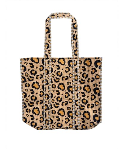 Image of Quilted Cotton Handprinted Reversible Large multicolor Floral Tote Bag,Hand Block Print Shopping Shoulder Carry Bag