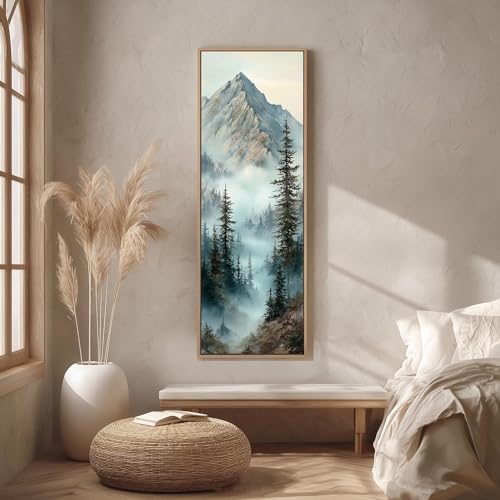 Tableau sur toile montagne 70x210 cm avec cadre intérieur pour décoration murale verticale