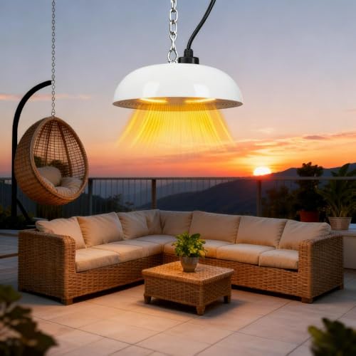 MOMOKOVA 1500W Electric Hanging Patio Heater, 3S Instant Heat, Ceiling-Mounted Outdoor Heater with Quiet Operation, Overheat Protection, IP55 Waterproof for Patio, Balcony & Garage,white