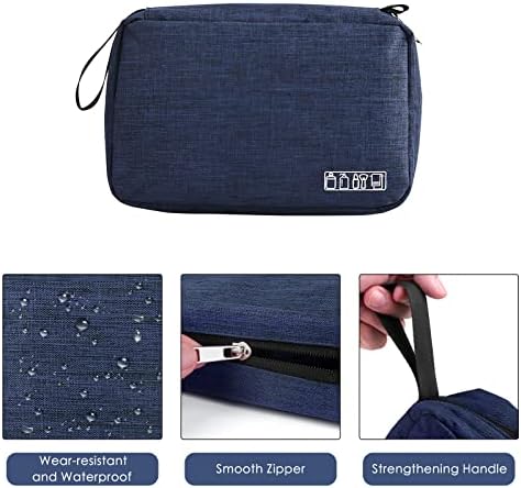 Cooja Wash Bag Hanging Toiletry Bag Men Women, Travel Washbag with Hook & Handle, 1 Toilet Bag + 2 Drawstring Bag, Dark Blue