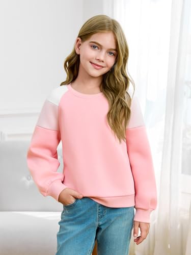 Haloumoning Girls Oversized Colorblock Sweatshirts Kids Fashion Fleece Drop Shoulder Pullover 5-14 Years3