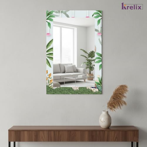 Image of KERLIX 12x18 Inch Rectangular Frameless Wall Mirror CNC Polished Decorative Digital Design Mirror for Bathroom, Makeup, Bedroom & Living Room