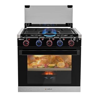 CAMPLUX RV Stove Propane Range 21 Inches, 1.8 Cu.ft. Propane Oven with 3 Burners Cooktop, RV Gas Oven Stove Combo 28,100 BTU/Hr, Black, EliteSERIES