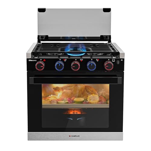 CAMPLUX Elite RV Stove Propane Range 21 Inches, 1.8 Cu.ft. Propane Oven with 3 Burners Cooktop, RV Gas Oven Stove Combo 28,100 BTU/Hr, Black, RGP21MGB