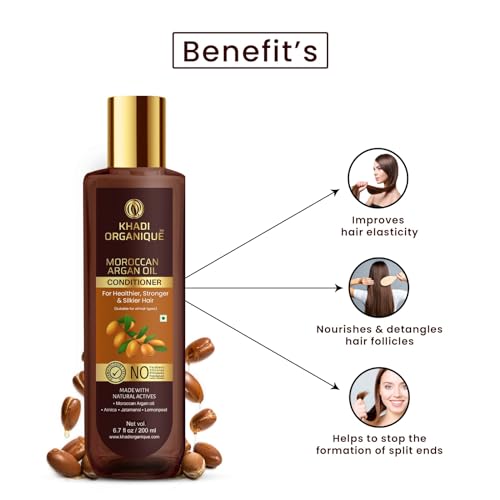 Image of Khadi Organique Moroccan Argan Oil Hair Conditioner | Deep Nourishment for Dry, Frizzy & Color-Treated Hair | Hydrating & Silky Finish | Paraben & Sulfate Free | With Amla, Jojoba & Almond Oil | 200ML