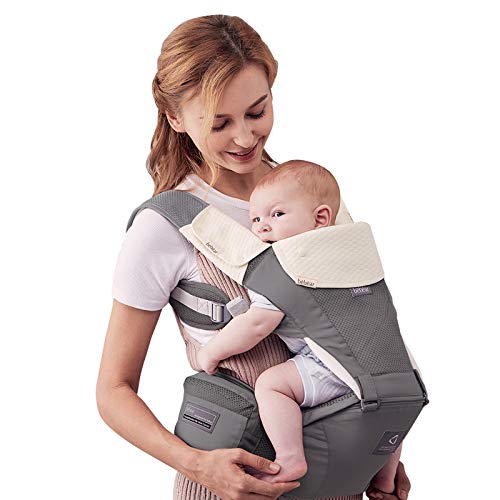 Bebamour-draagzak voor 0-36 maanden, ademende draagzak Rugzak voor pasgeboren tot peuters, goedgekeurd door veiligheidsnorm, ergonomische babyheupzitje 6-in-1 voordrager (3D Air Grey)