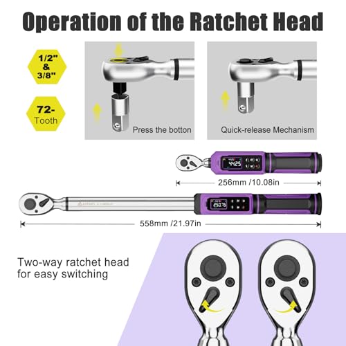 Image of ANPUDS Digital Torque Wrench Set 3 /8 inch & 1 /2 inch Drive, ±1% Accuracy | 0.66-44.25 Ft-lb & 3.76-250.75 Ft-lb, Electric Torque Wrench with Vibration /Buzze /LED Flash Alert, for Car Motor Bike Repair