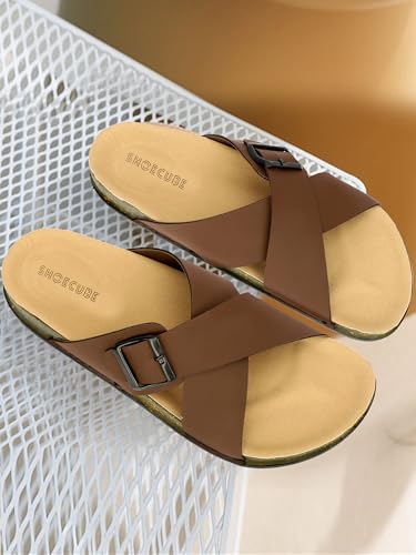 Image of Men Cross Strap Buckle Slippers | Casual Sandals for Men | Comfortable Footwear | Stylish Slip-On Sandals | Anti-Slip Rubber Sole