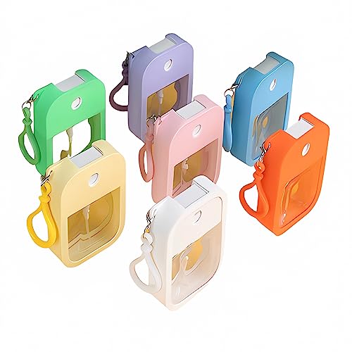 EMISSU 7 Pieces Portable Perfume Spray Bottle, 38ml Mini Card Shape Reusable Sprayer Bottle with Hook and Silicone case for Hand Sanitizer Fragrance Cosmetic (Multicolor)