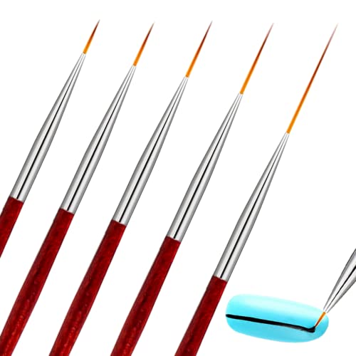 5 Pack Nail Art Eyeliner, Nail Eyeliner Brush, Nail Gel Polish Brush Set, Thin Nail Art Brush For Long Lines, Short Strokes, Detail (6/9/12/18/24Mm) #TOP25