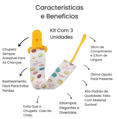 [KIT 3 Unidades], Prendedor de Chupeta, Marca: CodaTech, Estampas: Limão, Urso Polar e Robôs. 1ª Fot