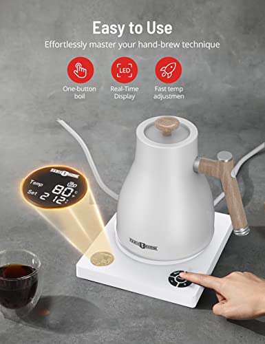 Image of Paris Rhone Gooseneck Electric Kettle, Temperature Variable Tea Kettle for Coffee Tea Brewing, 1L Stainless Steel Electric Kettle, 2H Keep Warm, Built-in Stopwatch, White