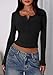 PRETTYGARDEN Women's 2025 Summer Long Sleeve Henley T Shirts Ribbed Knit Button Slim Fitted Basic Casual Going Out Fall Tops (Black,Medium)