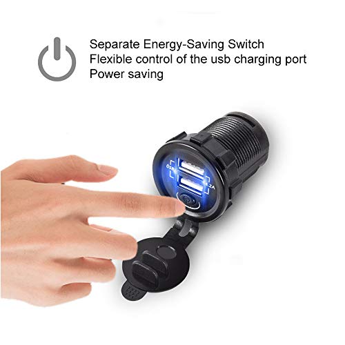 BREADEEP Dual USB Car Charger with Switch, Waterproof DC 12V Power Outlet 4.2A (2.1A & 2.1A) Quick Charger Socket for Car Boat Marine RV ATV Mobile… - Thumbnail 4