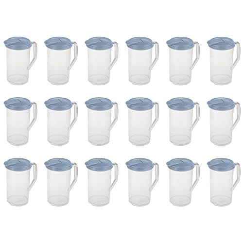 Sterilite 2 Quart Clear Round Plastic Pitcher, Dishwasher Proof with Blue Lid, Spout, and Handle for Easy Pouring, Washed Blue, 18-Pack -  18 x 04860006