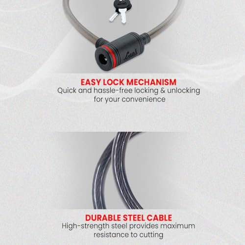 Image of Premium Heavy Duty Steel Cable Lock - 50cm Length, 7mm Thickness, Key Lock with 2 Keys - for Bikes, Cycles, Helmets, Scooters, Gates (Pack of 1)