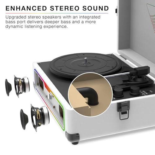 Image of Victrola Journey Glow - Lightshow Bluetooth Suitcase Record Player - Black | Suitcase turntable, 18 RGB light modes, built-in stereo speakers, two-way Bluetooth (VINYLSTREAM out), RCA and headphone jack