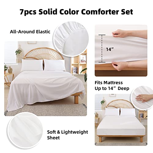 Image of weigelia White King Comforter Set with Sheets - 7 Pieces Bed in a Bag King